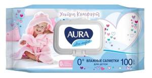 Aura влажные салфетки для детей Ультра Комфорт с алоэ и витамином E с клапаном 100шт